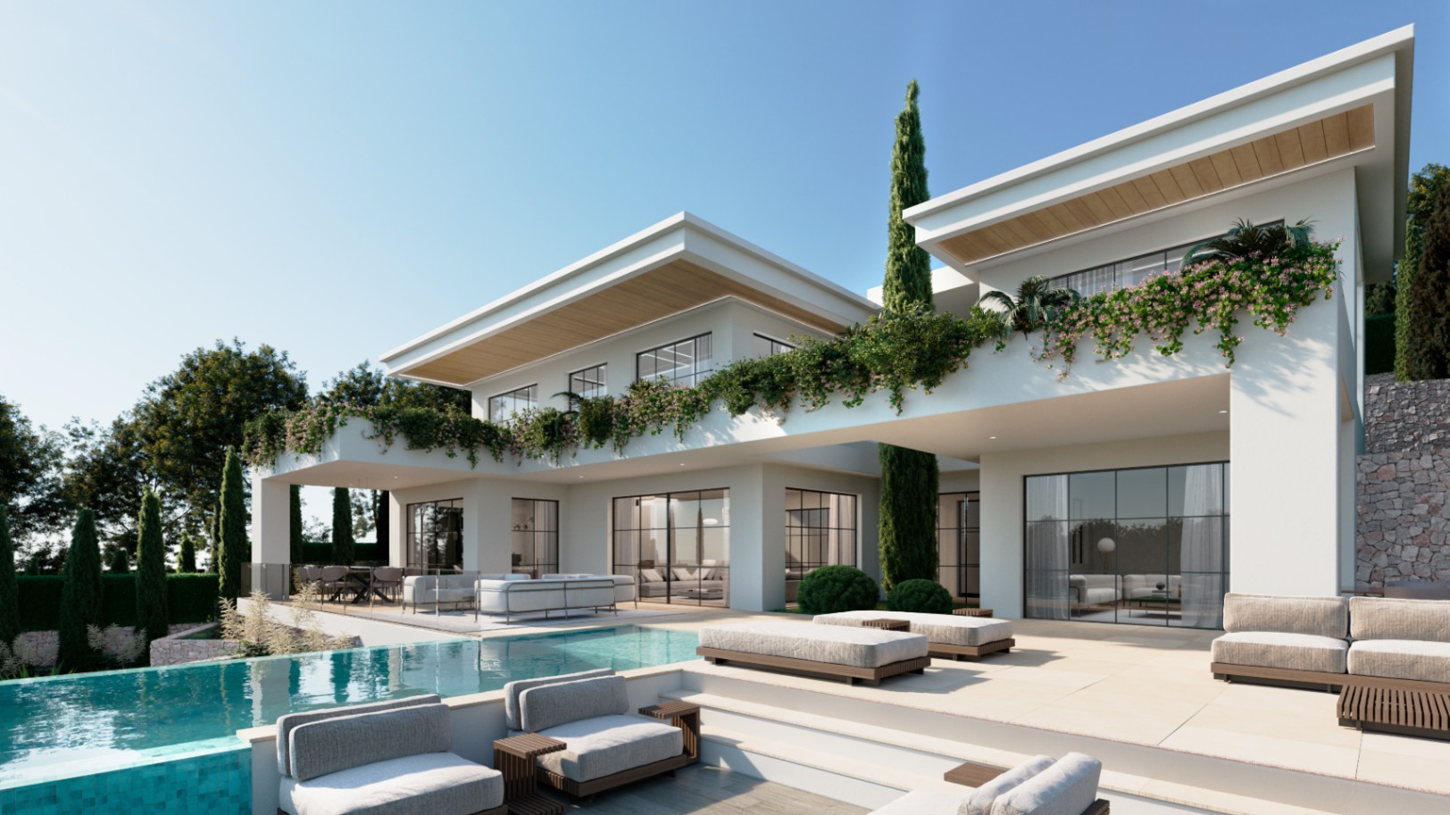 Chalet moderne de trois chambres à Jávea avec piscine à débordement