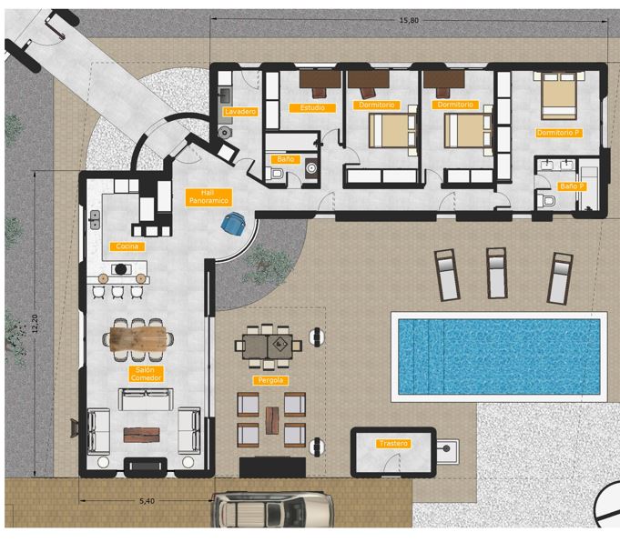 Villa de estilo ibicenco con piscina privada en Polop