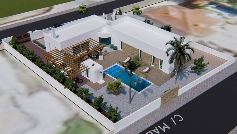 Villa de estilo ibicenco con piscina privada en Polop