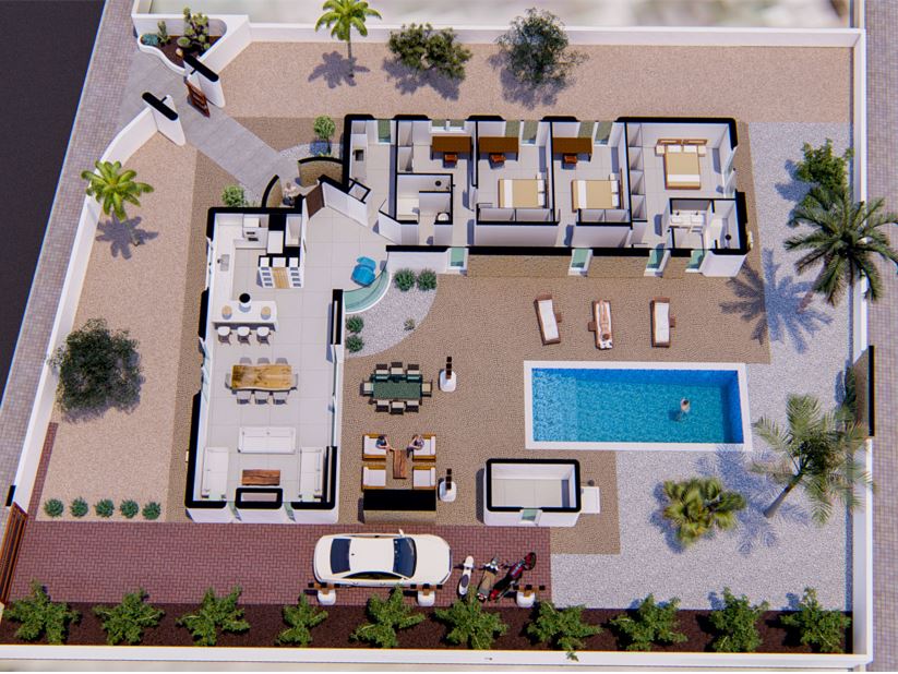 Villa de estilo ibicenco con piscina privada en Polop